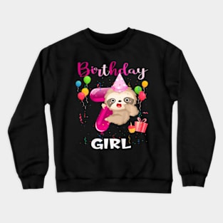 Kids Girl 7Th Birthday Sloth 7 Year Old B Day Party Kids Crewneck Sweatshirt